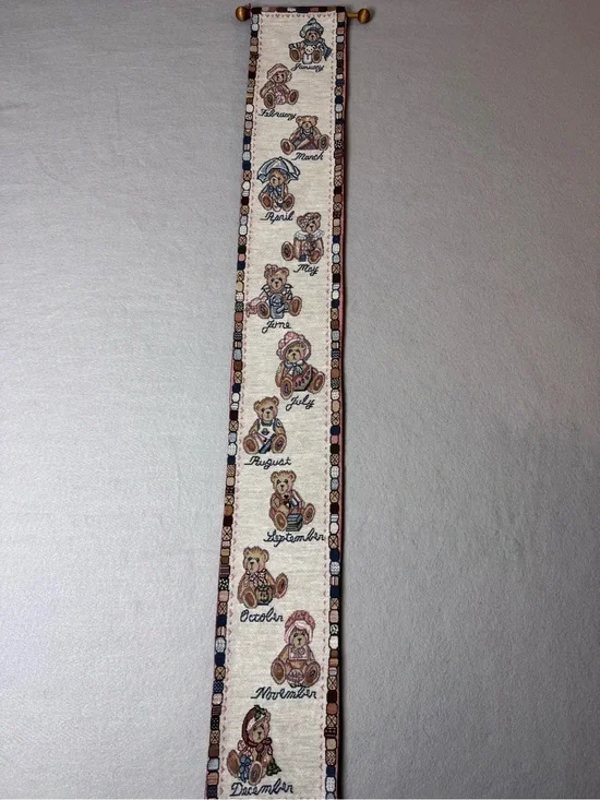 Vintage Teddy Bear Months of the Year Wall Hanging Tapestry