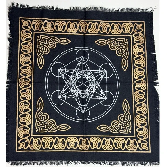 Metatrons Cotton Cube Altar Cloth Black Gold Celtic Knot Sacred square Tarot Mat