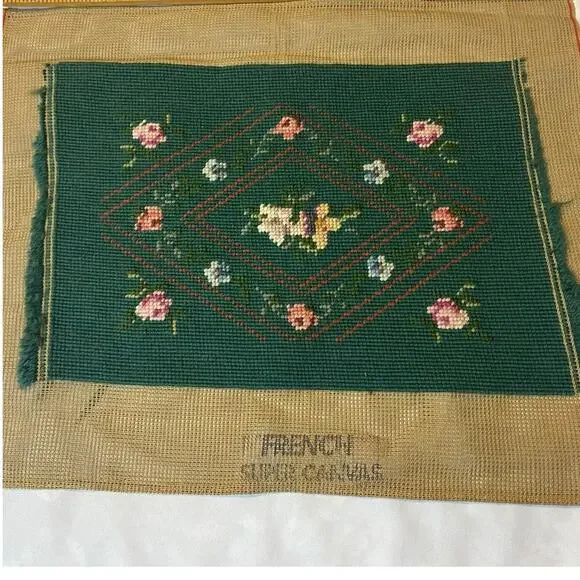 ANTIQUE French NEEDLEPOINT Pre-worked Canvas‎ for Cushion, Pillow or framed