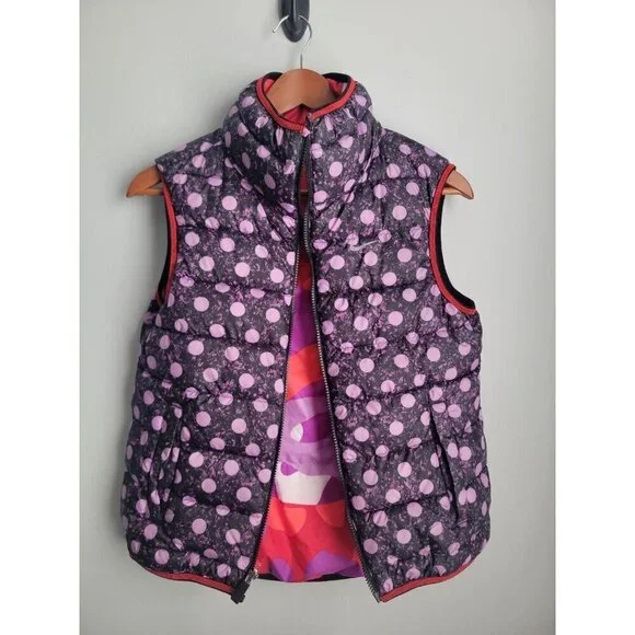 Nike Girls Size L Reversible Purple Polka Dot & Camo Zip Puffer Vest