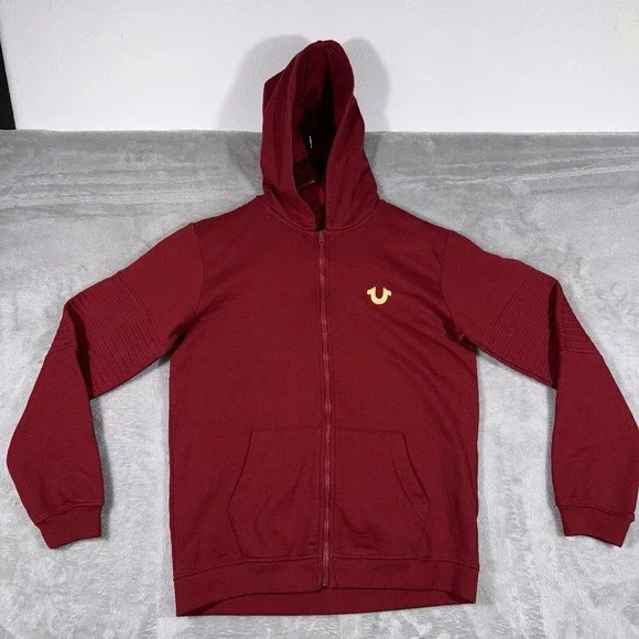 True Religion Hoodie Mens Large Maroon Full Zip Logo‎ Brand Jeans Sweatshirt