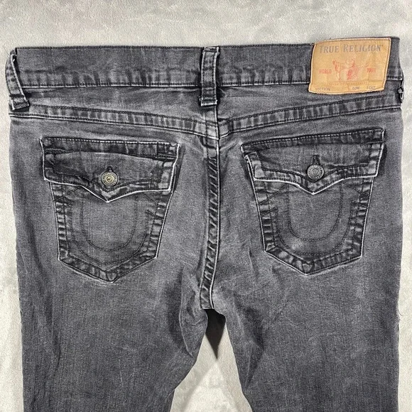 True Religion Rocco Jeans Mens 36x32 Relaxed Skinny Black Dark Wash Flap Pockets