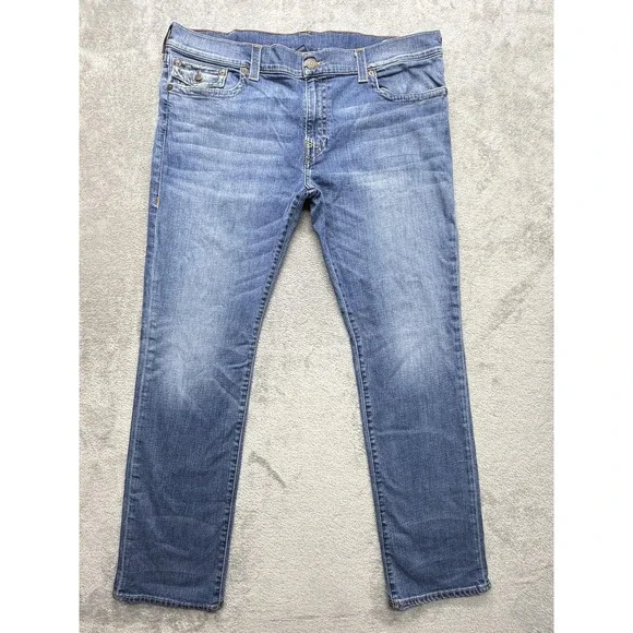 True Religion Jeans Mens Measured 45x34 Blue Straight Slim Denim