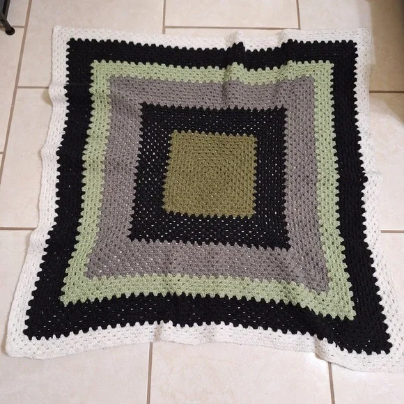 Vintage Handmade Crochet Square Afghan Throw 41x41 Farmhouse Cottagecore Granny