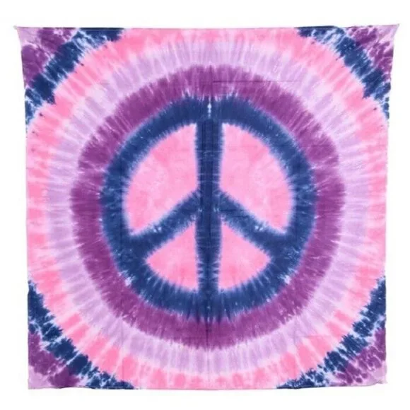 New Purple Pink Peace Sign Tie Dye Gift Tapestry 58x58 Wall Hanging Decor NIP
