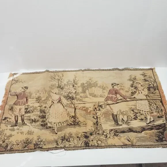 Vintage Italian Woven Tapestry Courting Couples on Bridge Made in Italy 36