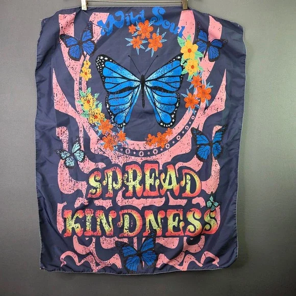Wild Soul Spread Kindness Butterfly Tapestry Wall Hanging 28x35 Blue Pink Boho