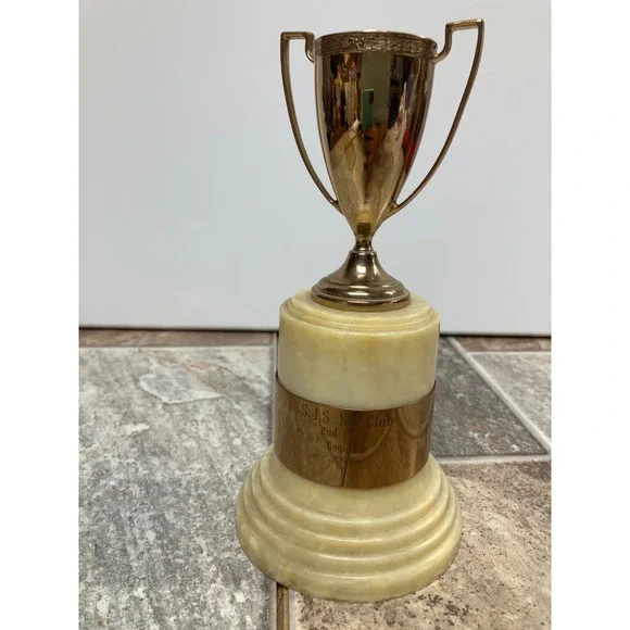 Vintage 1957 S.J.S. Ski Club 2nd Place Beginner Trophy La Monaco San Jose Gold