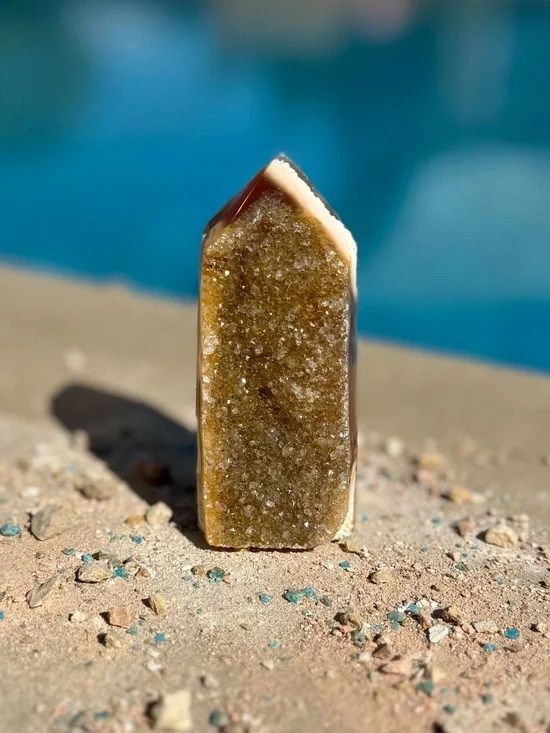 AAA Brazilian Chalcedony Banded Agate Druzy Crystal Tower