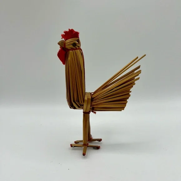 Vintage Handmade Straw Rooster Chicken Figurine Traditional Tuppen Ture Collecti