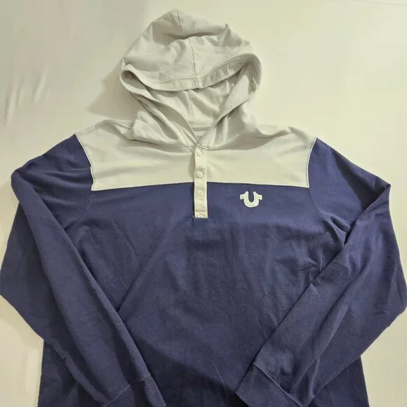True Religion Y2K‎ Style Color Block Pullover Sweatshirt with Hood Men's XXL