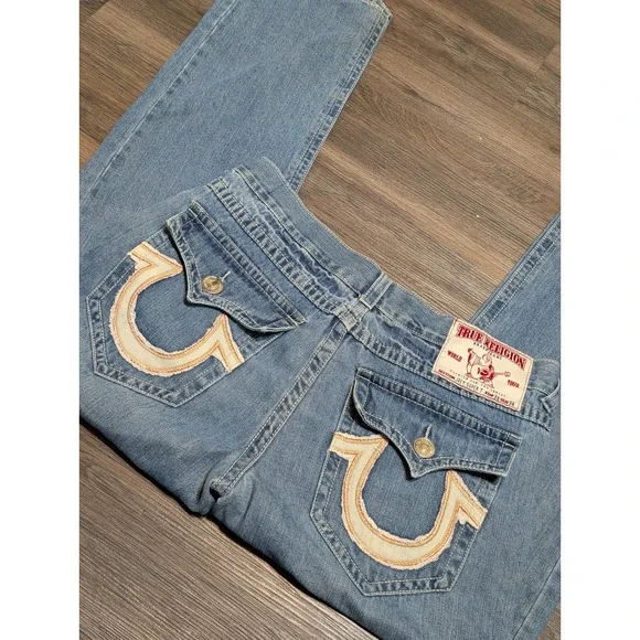 True Religion Joey Super T Mens Blue Jeans 38x34(32) Light Wash Made in USA