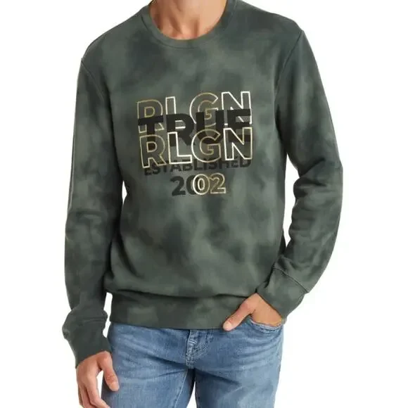 True Religion Logo Crewneck Sweatshirt Duck Green Camouflage Size 2XL