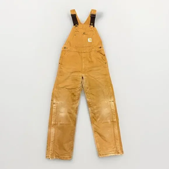 Vintage Carhartt Boys Overalls Large Quilted Lined Double Knee Brown