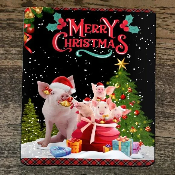 Mouse Pad Merry Christmas‎ Xmas Pigs