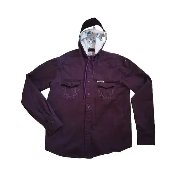 True Religion Hoodie Mens‎ XL Vtg Y2K Long Sleeve Button Up Embroidered Jacket