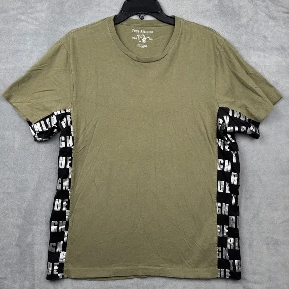 True Religion World Tour Graphic T Shirt Olive Green Mens‎ Size L