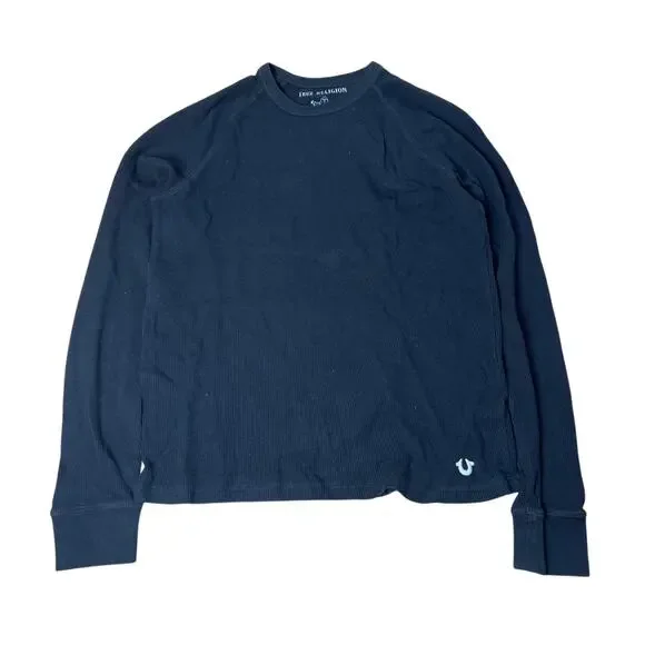 True Religion Waffle Lined Black Men Long Sleeve Top Size XL