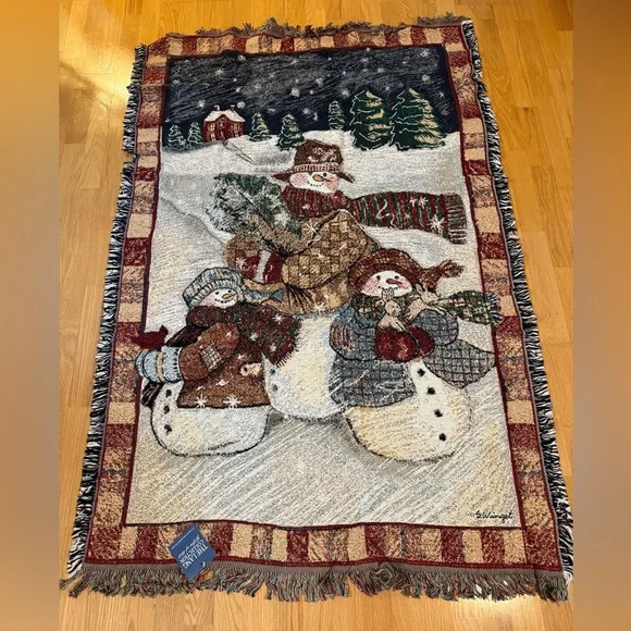 NWT Lang Collection Mohawk Holiday Snowman Family Cotton Throw