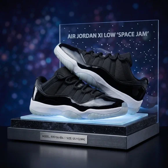 Jordan 11 Retro Low Space Jam Black Varsity Royal FV5104-004 Size 9 10.5W