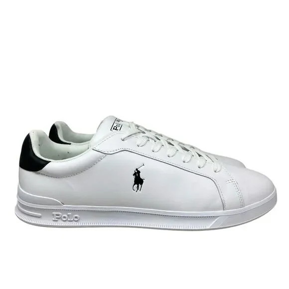Ralph Lauren‎ Sneakers Mens 13 D White Nappa Leather Heritage Court Black Pony