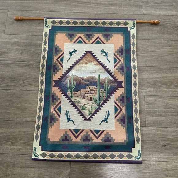 Kokopelli‎ Tapestry Wall Art Lizards Desert Wooden Rod 37x25
