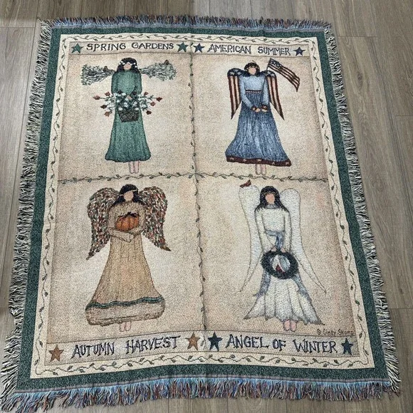 Angels of the SEASONS Tapestry Throw New Washable‎ artist Cindy Shamp made USA