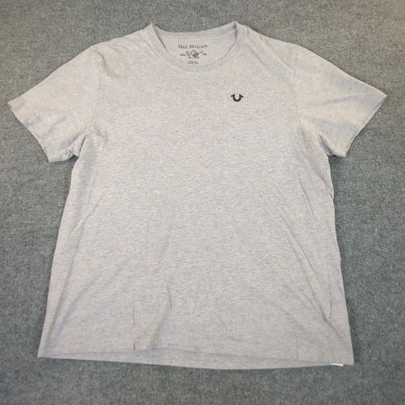 True Religion Mens Heather Gray World Tour Logo Graphic T-Shirt Large L #2663