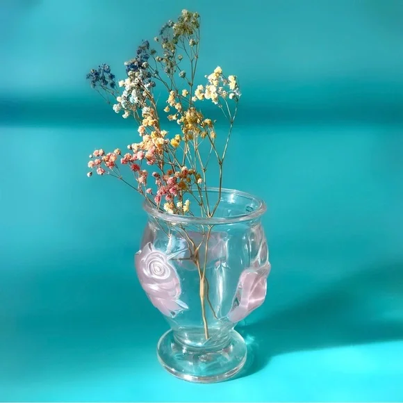Vintage teleflora rose pastel glass vase holder home decor