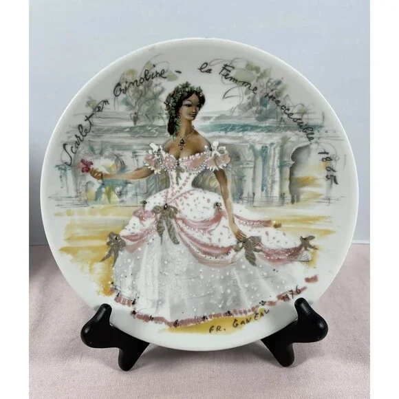 Henri D'Arceau, Limoges Le Femmes Du Siecle Scarlet en Crinoline 1865 Plate