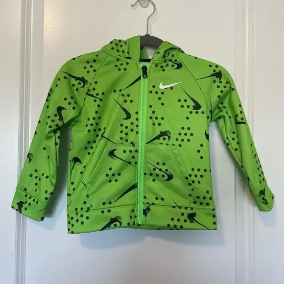 Nike Therma All Over Print Zip Up Hoodie Jacket 24m 24 Months Green Black Sport