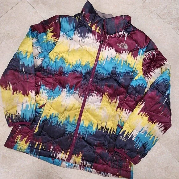 The North‎ Face Girls XL 18 Paint Splatter Multicolor Puffer 550 Quilted Jacket