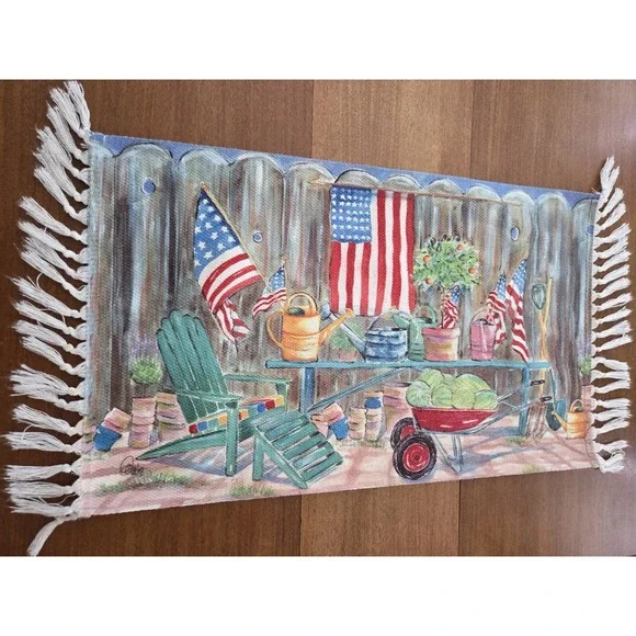 Americana Garden Flag Throw Rug‎ Backyard Summer 36x22 Fourth Of July
