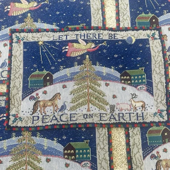 Set Of 10 Christmas Woven Tapestry Placemats Peace on Earth Angel Vintage Snow