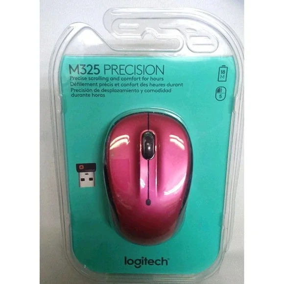Logitech M325 Precision Wireless Mouse Dark Red Metallic USB Nano Receiver NEW