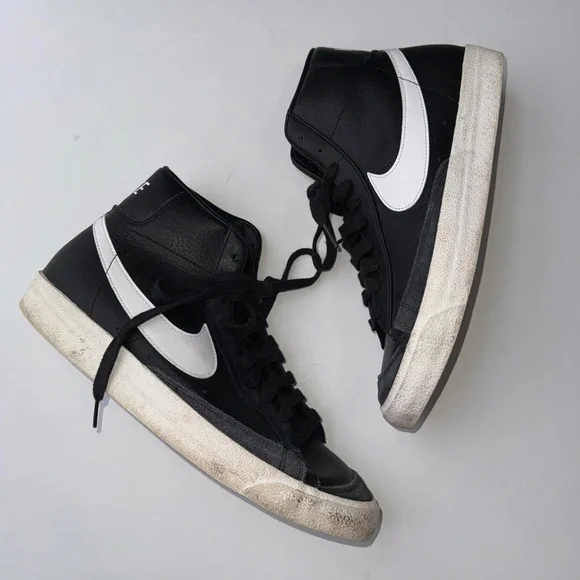 NIKE Mens 12 Black White Leather Mid 77 Vintage High Top Lace Up Sneakers Box 5B