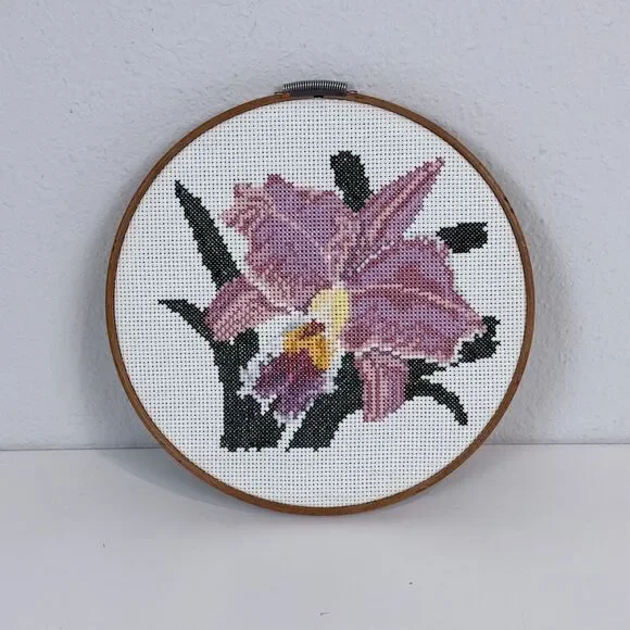 Handmade Cross-Stitch 7” Hoop: Modern Iris