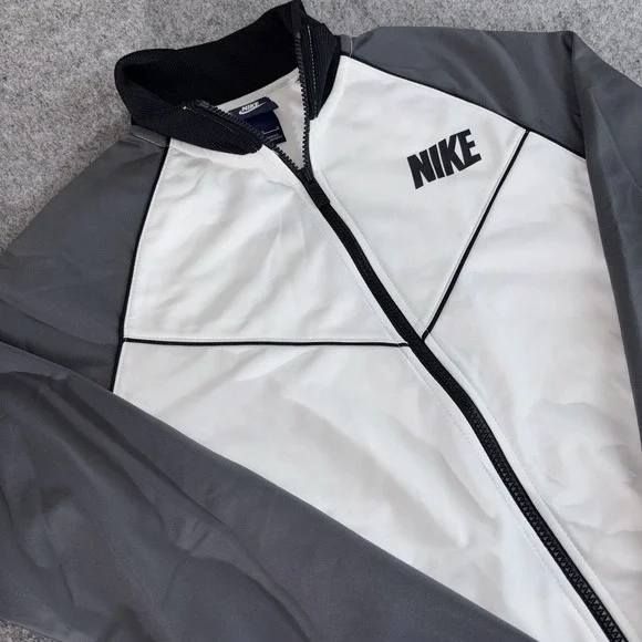 Nike Jacket Youth Girls Large Full Zip Track White Gray Black Athletic