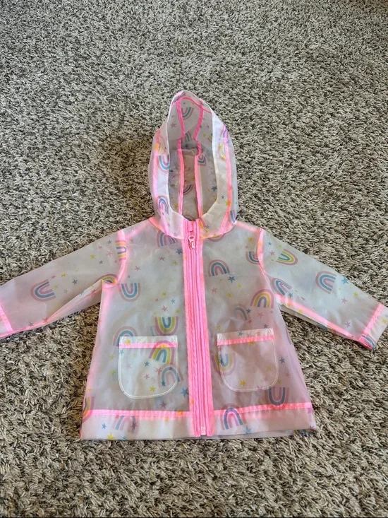 wonder nation Pink Clear Hooded Raincoat with Rainbow Print