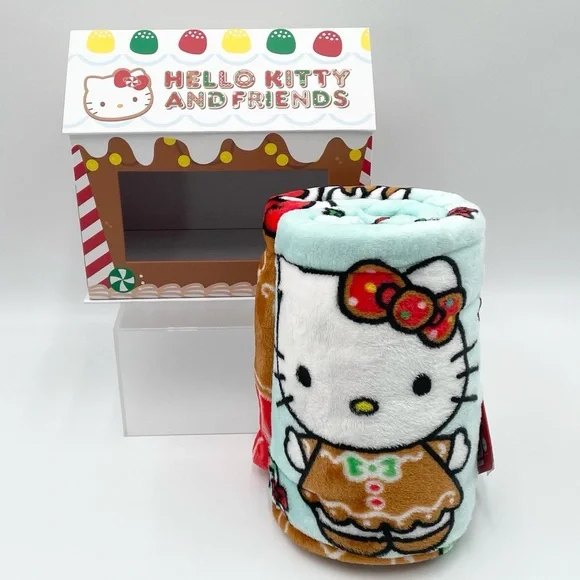 Hello Kitty Christmas Plush Throw in Magnetic Closure Gingerbread House 46‎ x 60