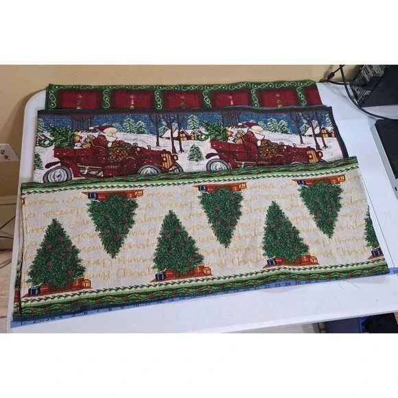 Set of 3 Christmas‎ Table Runners Santa Tree Holiday Tapestry Style 72x12