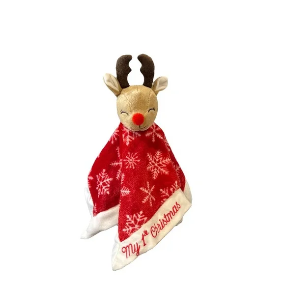 My First Christmas Baby Rudolph Reindeer Red Lovey Security Snuggle Blanket New