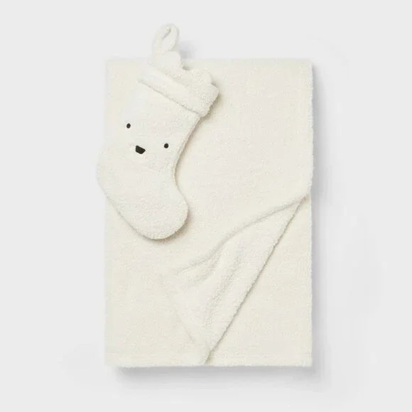 Polar Bear Stocking + Cream Kids’ Throw Blanket Gift Set –‎ Pillowfort Christmas