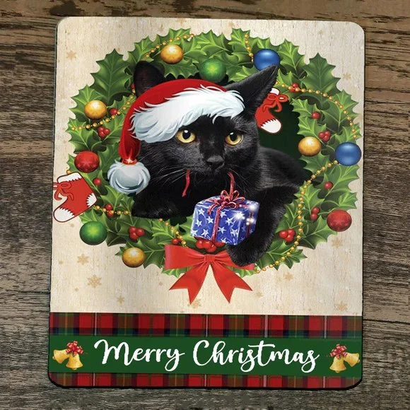 Mouse Pad Merry Christmas Xmas Black Cat‎