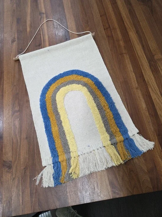 Neutral Rainbow Wall Hanging Tapestry Boho Fringe