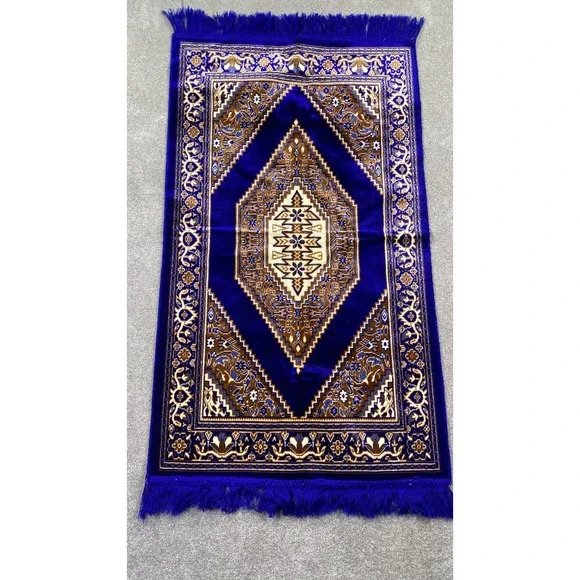 Islamic Prayer Rug‎ Mosque Carpet Medina Blue Gold Geometric Fringe
