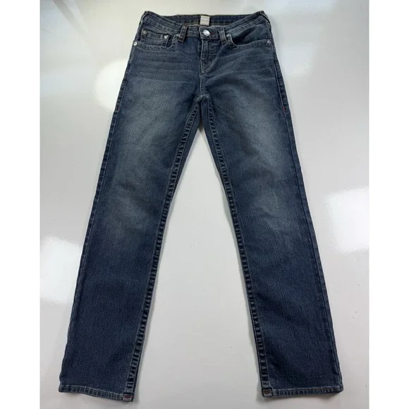 True Religion Tour Jeans Section Straight Seat Size 16 mid wash denim stitch