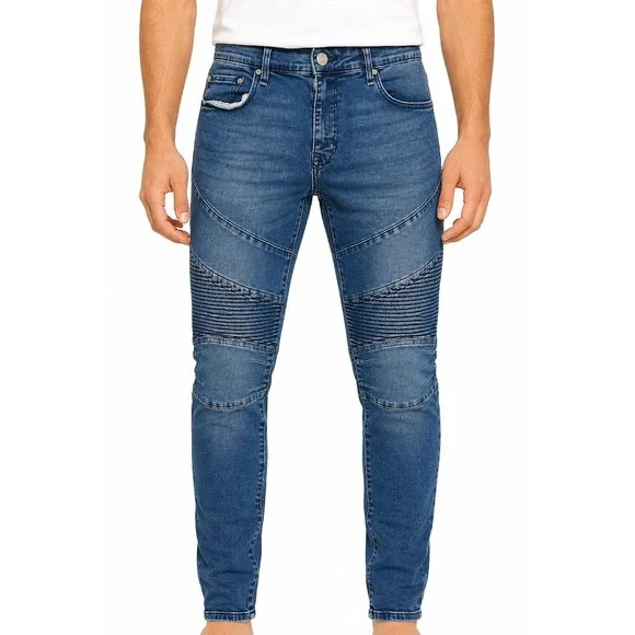 True Religion Rocco Moto Jeans Men 40 Blue Relaxed Skinny Stretch Biker Denim