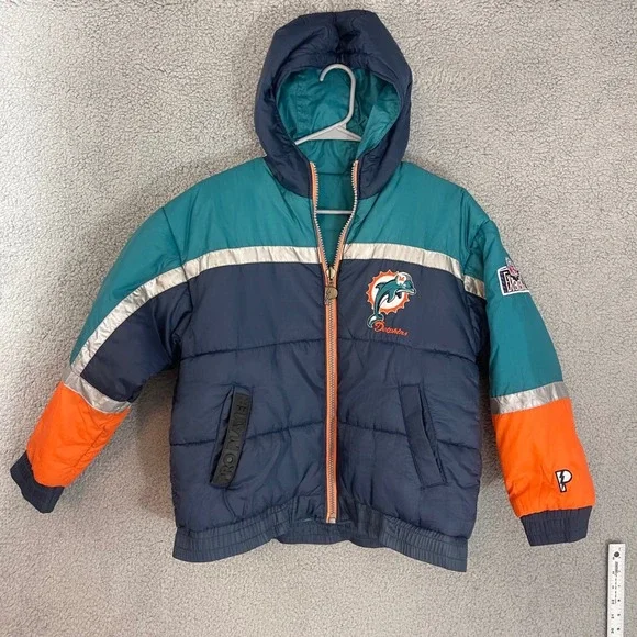Pro Player Vtg 90's Kids Youth Large Miami Dolphins NFL Reversible Puffer Jacket
