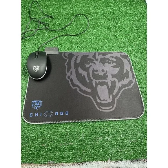 NFL Chicago Bears 3D Optical Mouse & Soft Cloth RGB Mouse Pad‎ Lighted Tested